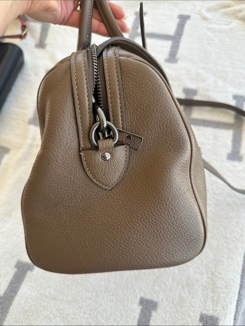 Coach Taupe Leather Messenger Satchel with Adjustable Strap